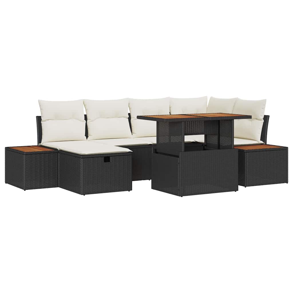 Tuinbankenset met kussen met opslag 7 pcs Zwart poly rattan