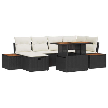 Tuinbankenset met kussen met opslag 7 pcs Zwart poly rattan