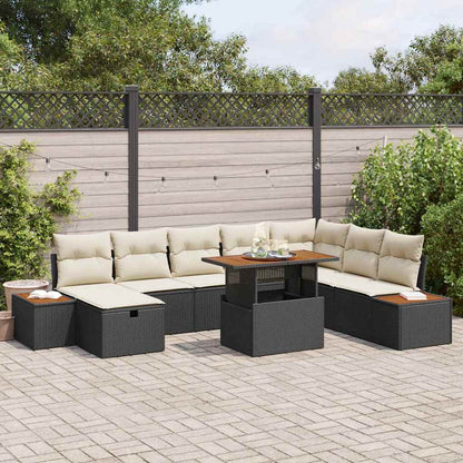 Tuinbankenset met kussen met opslag 9 pcs Zwart poly rattan