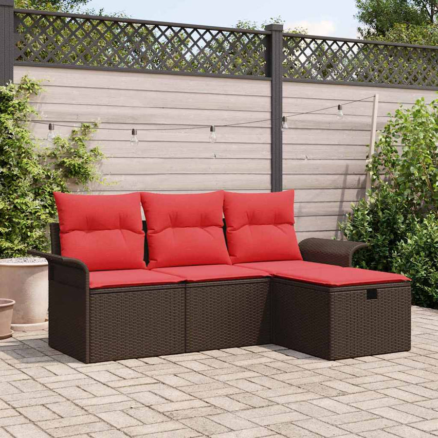 Tuin Sofa Set met kussen met opslag 4 pcs Poly riet