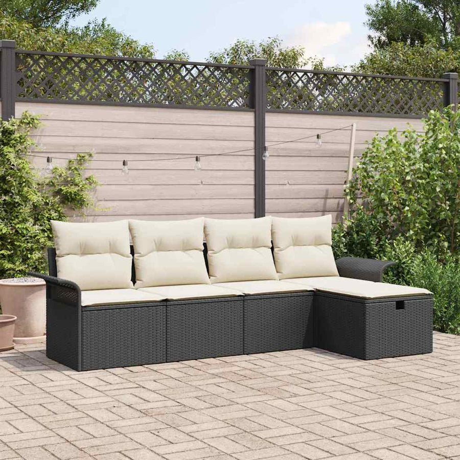 Tuin Sofa Set met kussen met opslag 5 pcs Zwart Poly riet