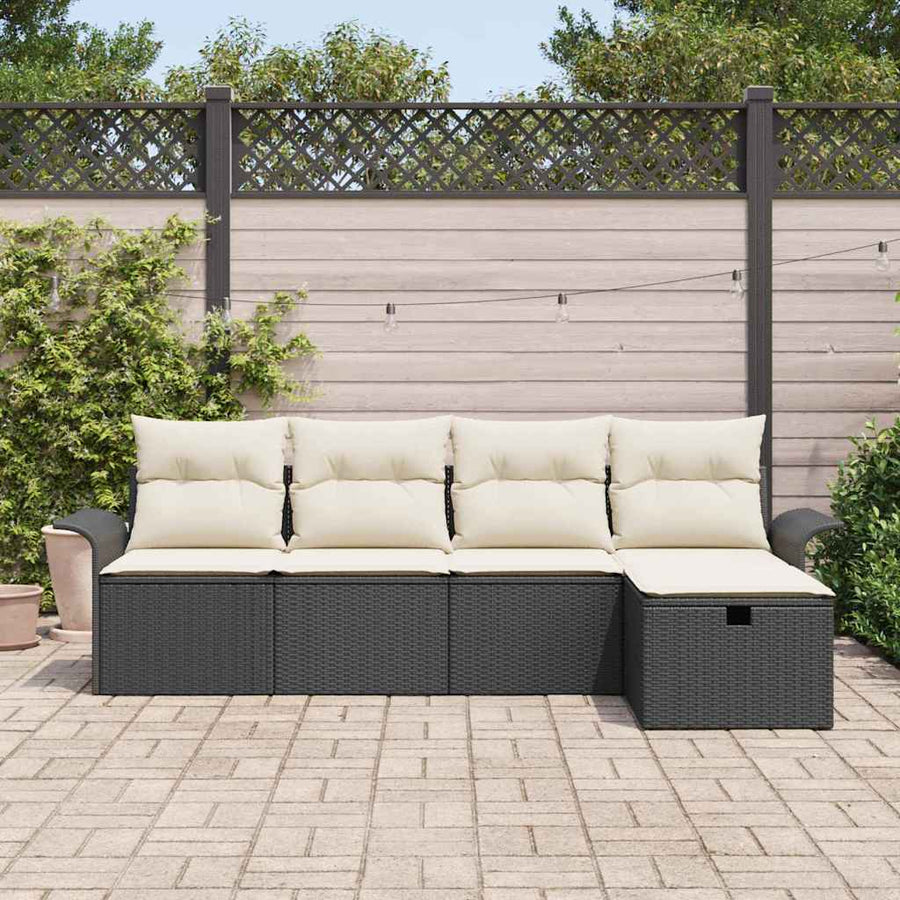 Tuin Sofa Set met kussen met opslag 5 pcs Zwart Poly riet