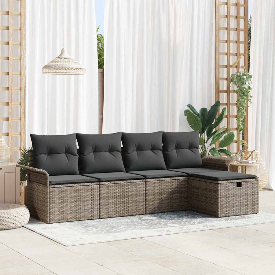 Tuin Sofa Set met kussen met opslag 5 pcs Grijs Poly riet