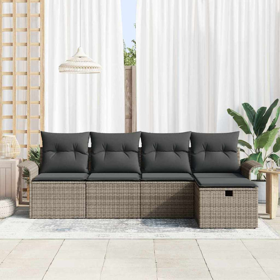 Tuin Sofa Set met kussen met opslag 5 pcs Grijs Poly riet