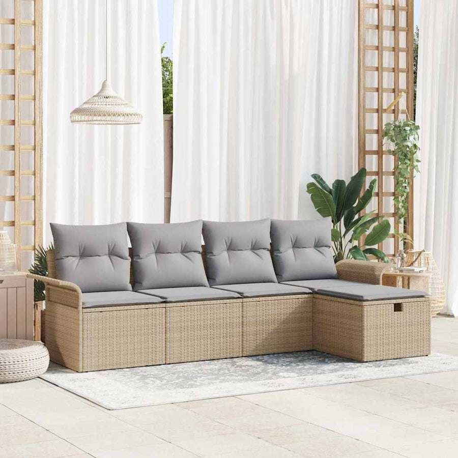 Tuin Sofa Set met kussen met opslag 5 pcs Beige Poly riet