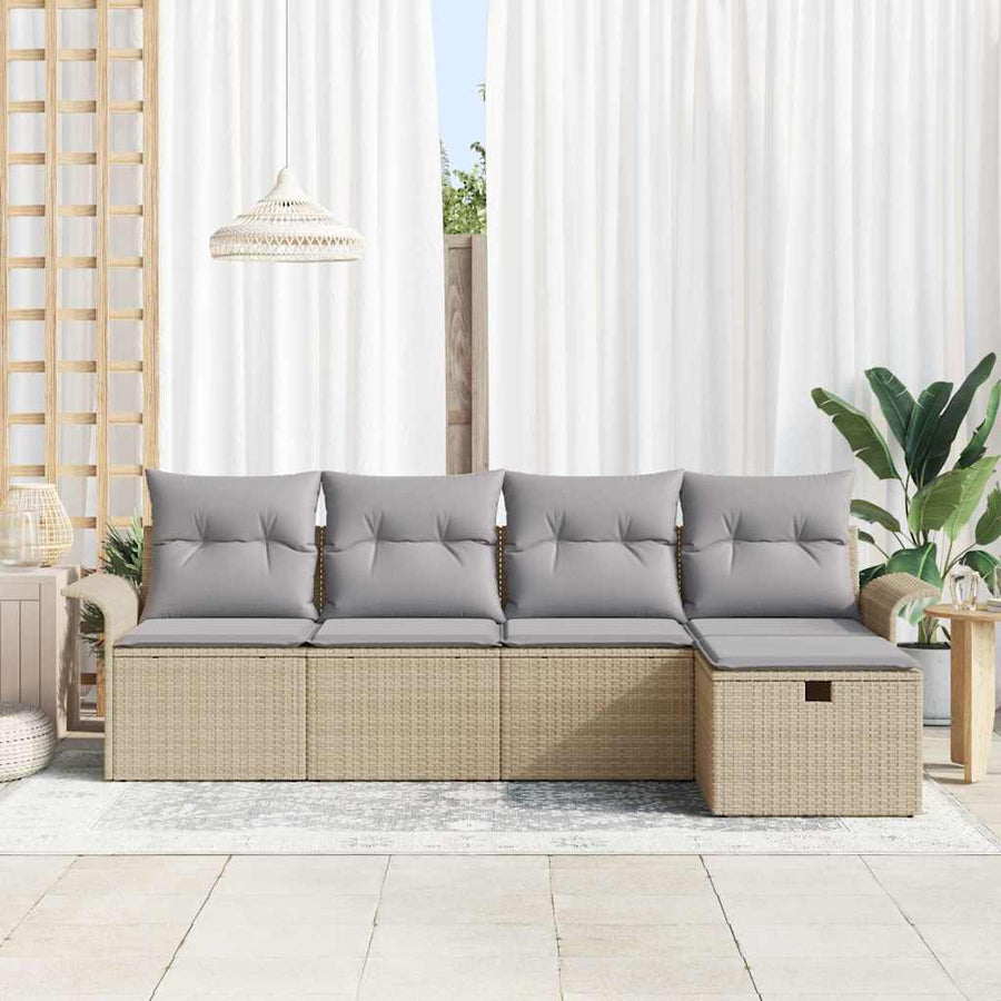 Tuin Sofa Set met kussen met opslag 5 pcs Beige Poly riet