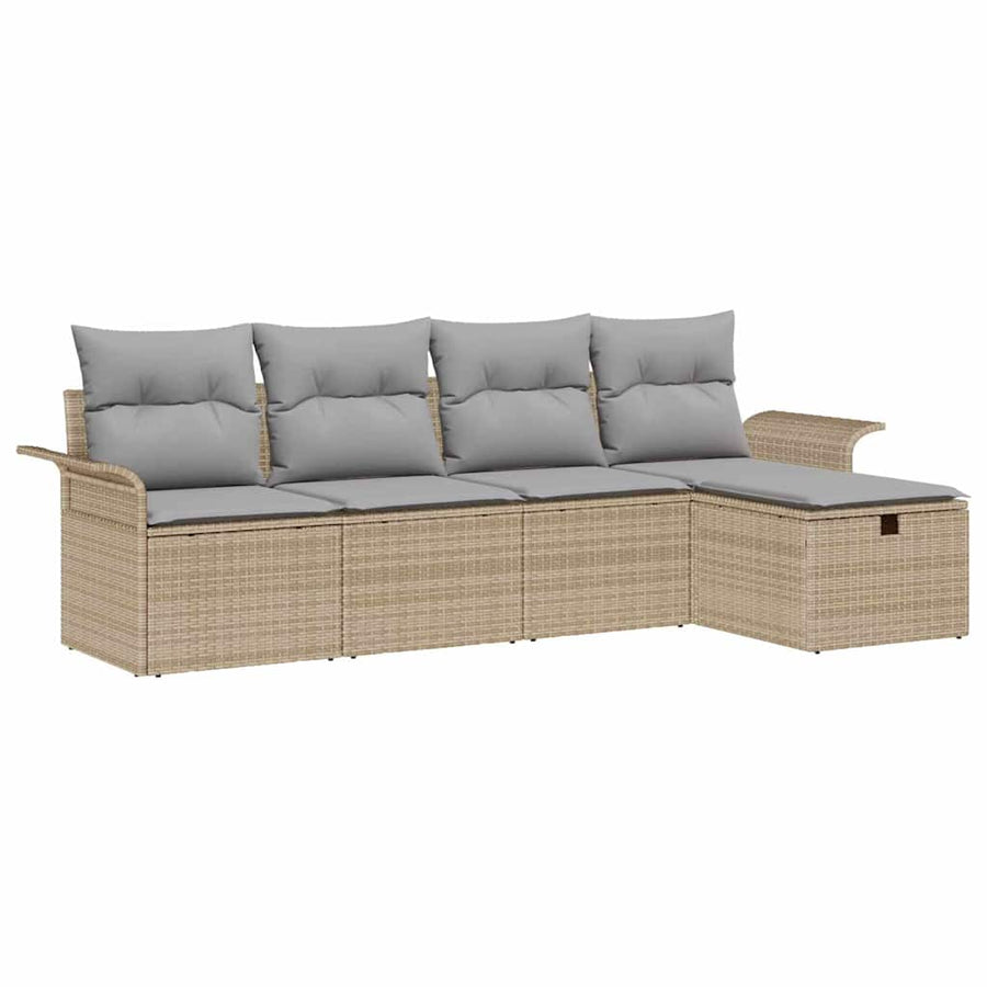 Tuin Sofa Set met kussen met opslag 5 pcs Beige Poly riet