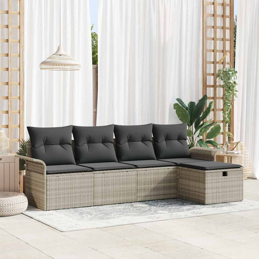 Tuin Sofa Set met kussen met opslag 5 pcs Lichtgrijs Poly riet