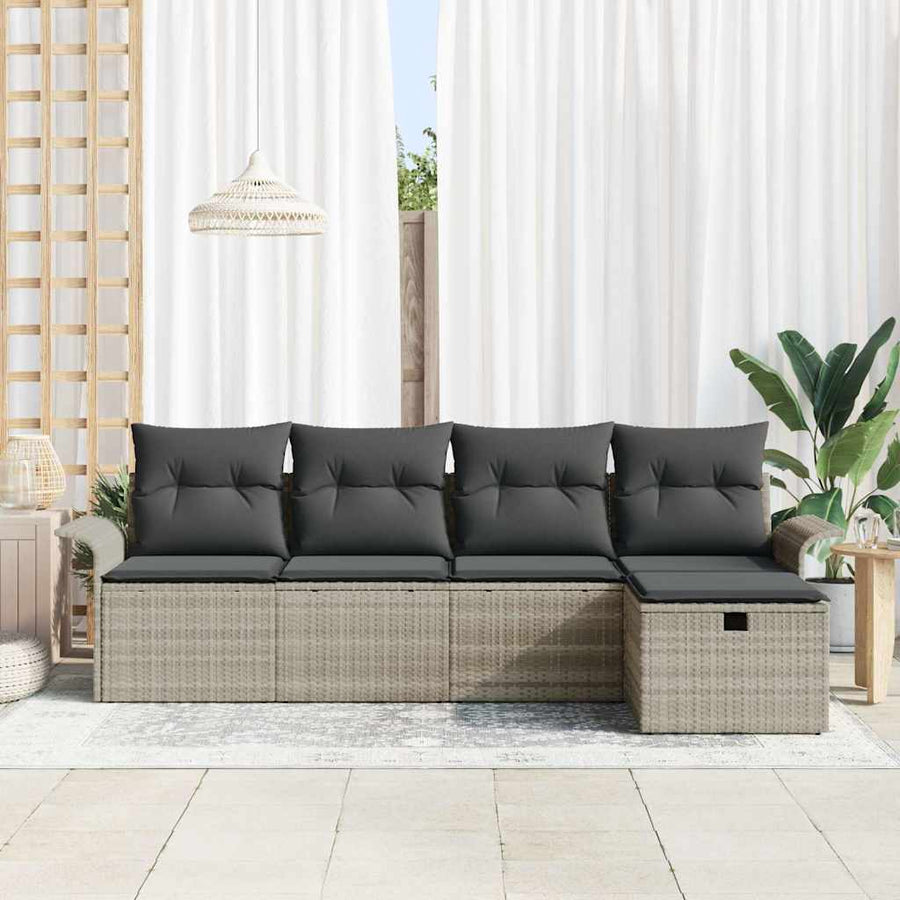 Tuin Sofa Set met kussen met opslag 5 pcs Lichtgrijs Poly riet