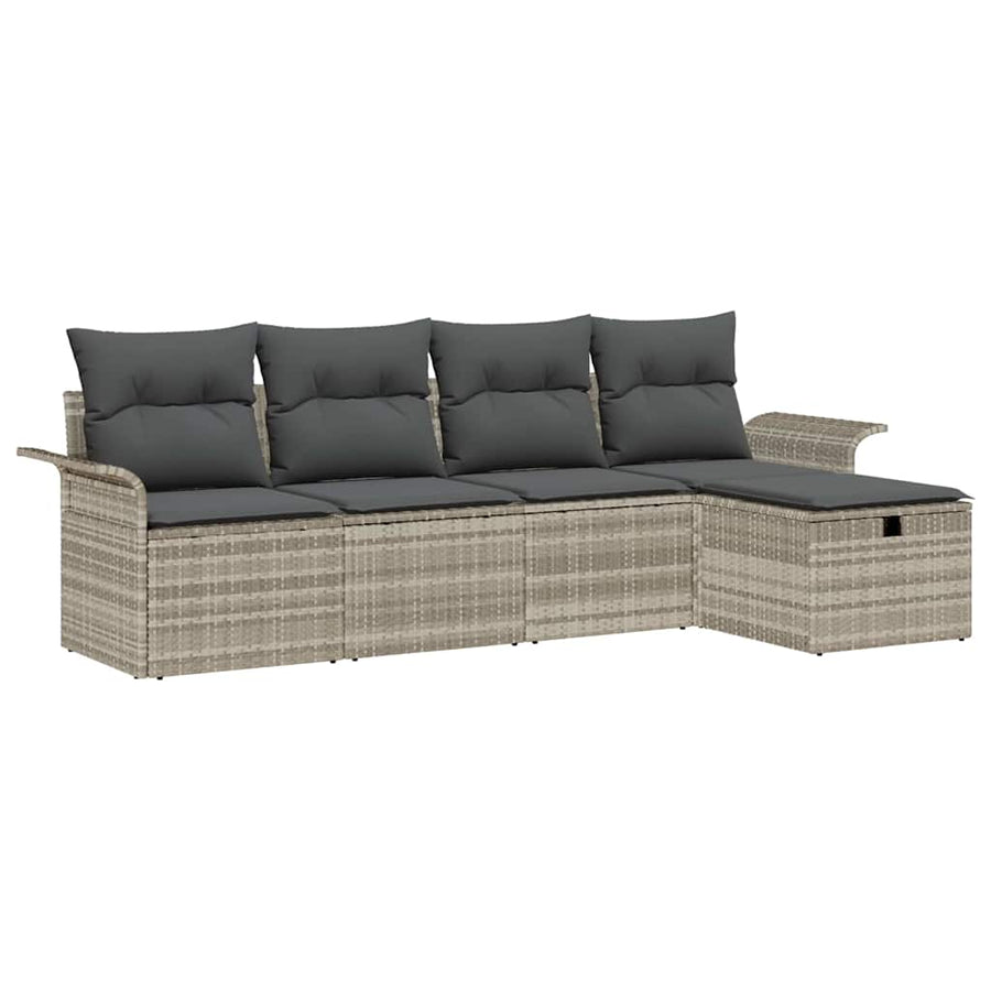 Tuin Sofa Set met kussen met opslag 5 pcs Lichtgrijs Poly riet