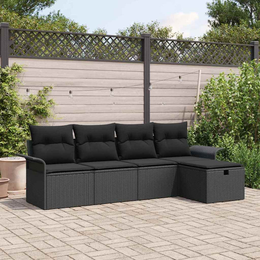 Tuin Sofa Set met kussen met opslag 5 pcs Zwart Poly riet