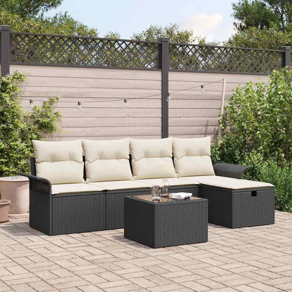 Tuin Sofa Set met kussen met opslag 6 pcs Zwart Poly riet