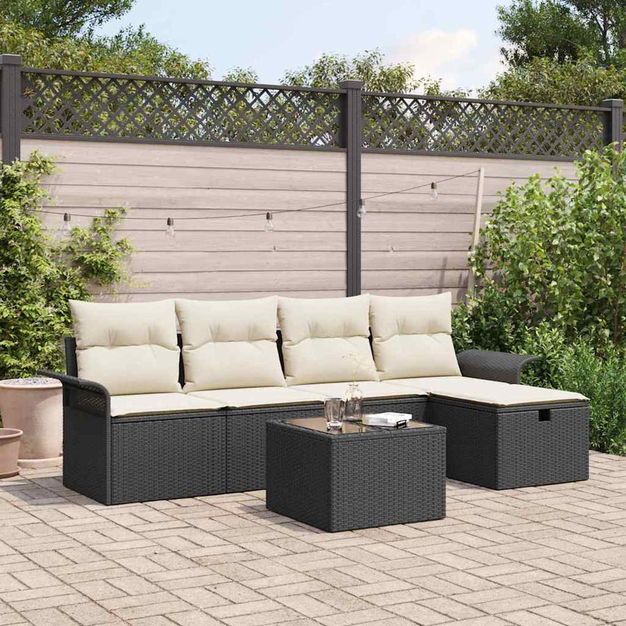 Tuin Sofa Set met kussen met opslag 6 pcs Zwart Poly riet