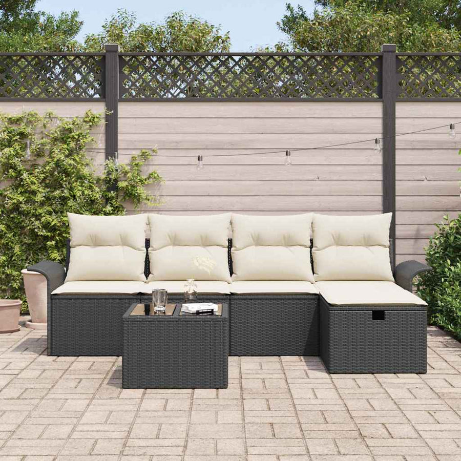 Tuin Sofa Set met kussen met opslag 6 pcs Zwart Poly riet