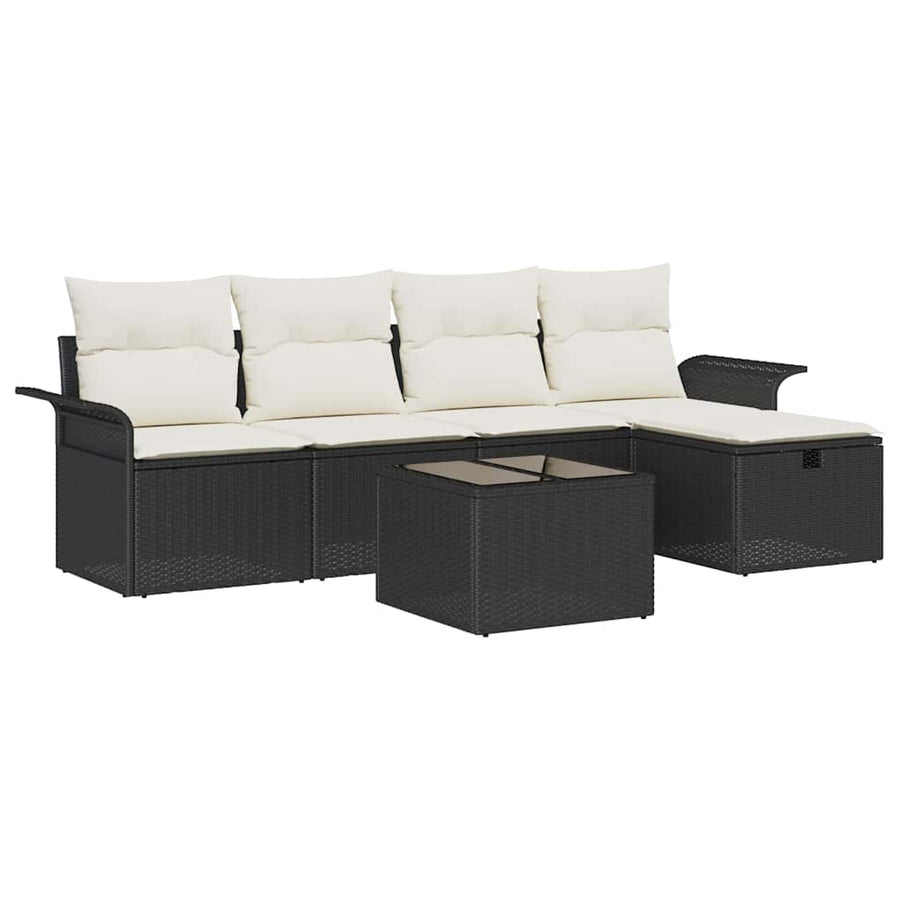 Tuin Sofa Set met kussen met opslag 6 pcs Zwart Poly riet