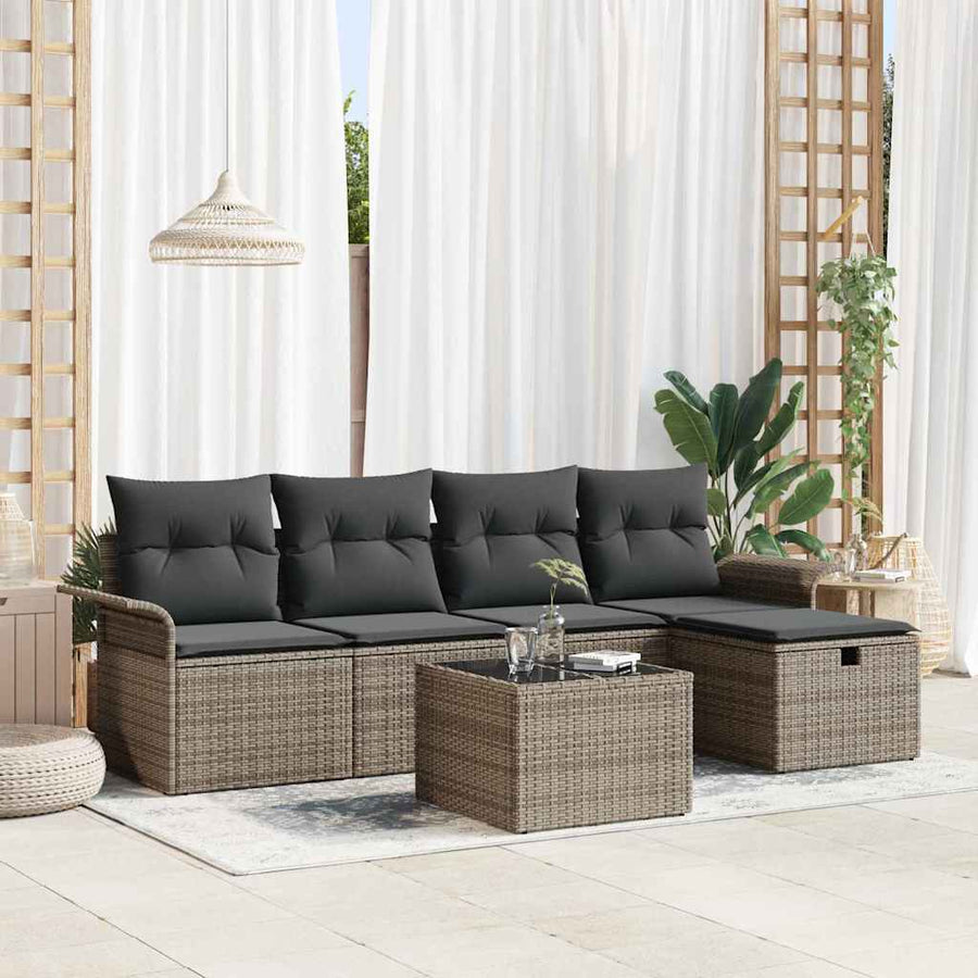 Tuin Sofa Set met kussen met opslag 6 pcs Grijs Poly riet