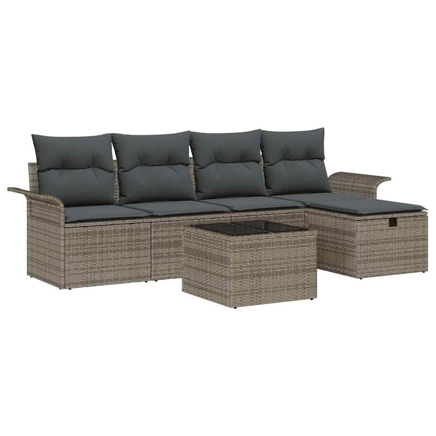 Tuin Sofa Set met kussen met opslag 6 pcs Grijs Poly riet