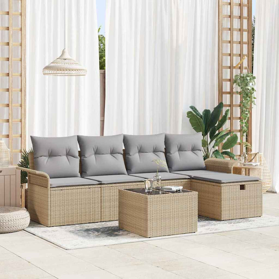 Tuin Sofa Set met kussen met opslag 6 pcs Beige Poly riet