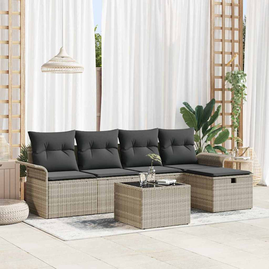 Tuin Sofa Set met kussen met opslag 6 pcs Lichtgrijs Poly riet