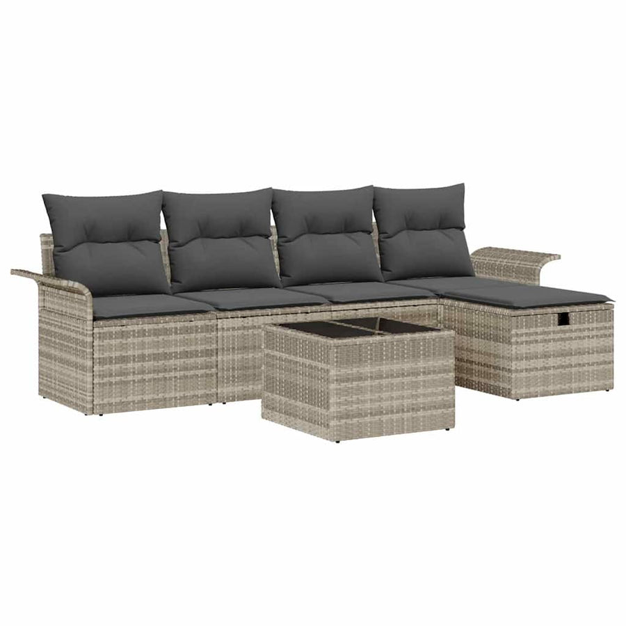 Tuin Sofa Set met kussen met opslag 6 pcs Lichtgrijs Poly riet