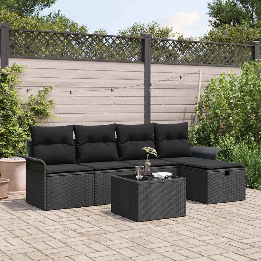 Tuin Sofa Set met kussen met opslag 6 pcs Zwart Poly riet