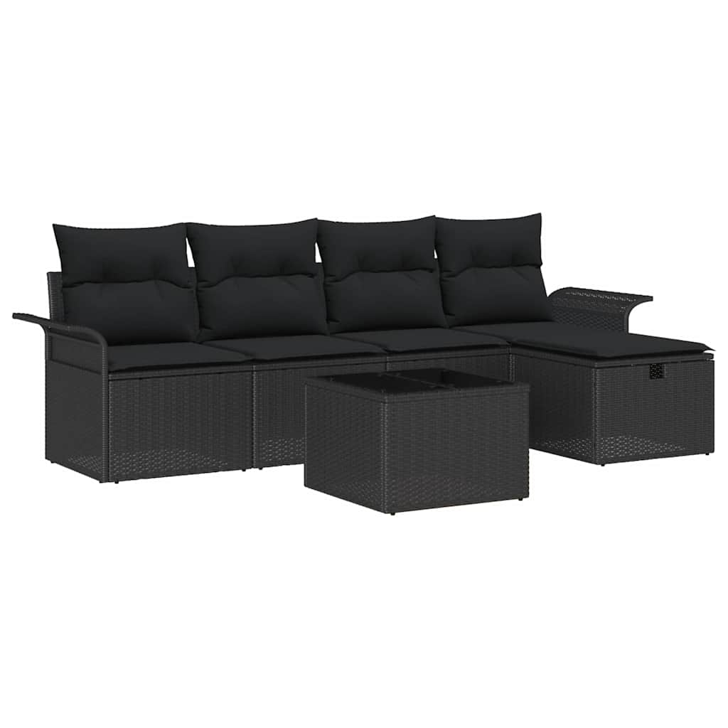 Tuin Sofa Set met kussen met opslag 6 pcs Zwart Poly riet