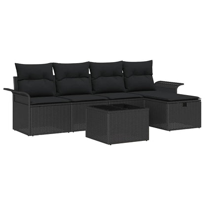 Tuin Sofa Set met kussen met opslag 6 pcs Zwart Poly riet