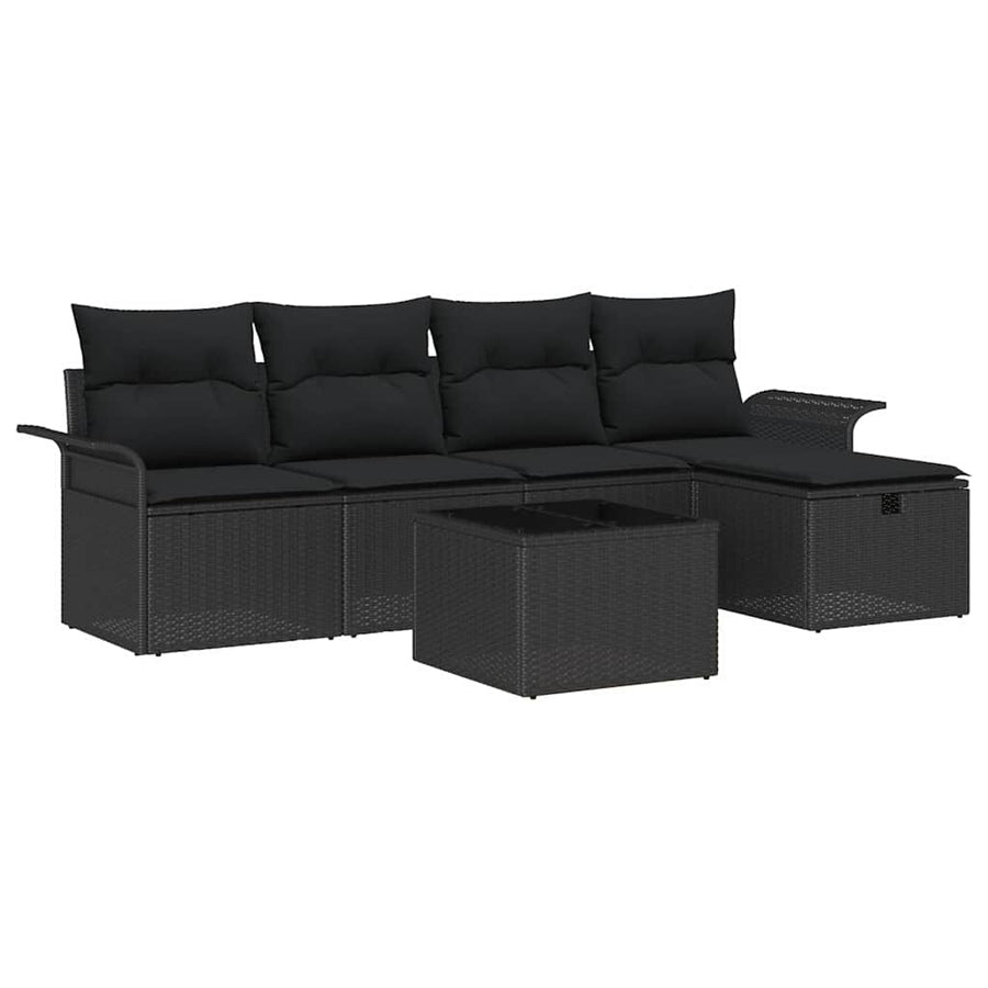 Tuin Sofa Set met kussen met opslag 6 pcs Zwart Poly riet
