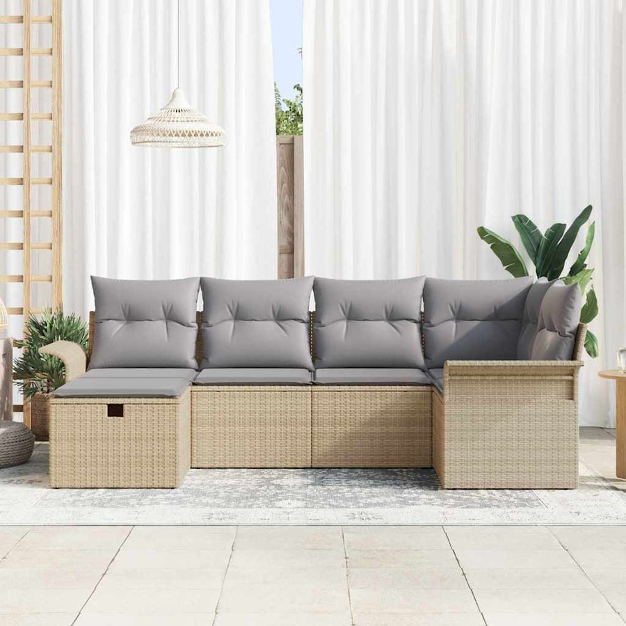 Tuin Sofa Set met kussen met opslag 6 pcs Poly riet