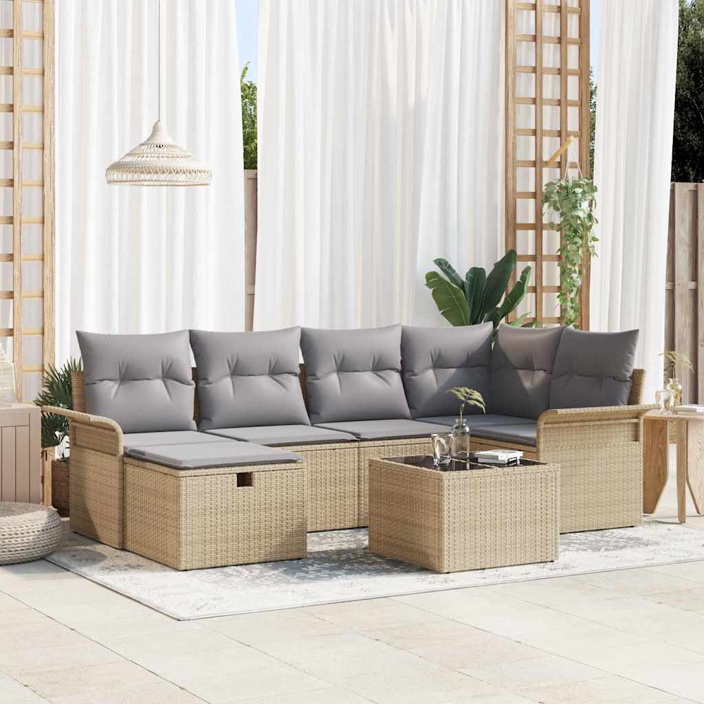 Tuin Sofa Set met kussen met opslag 7 pcs Poly riet