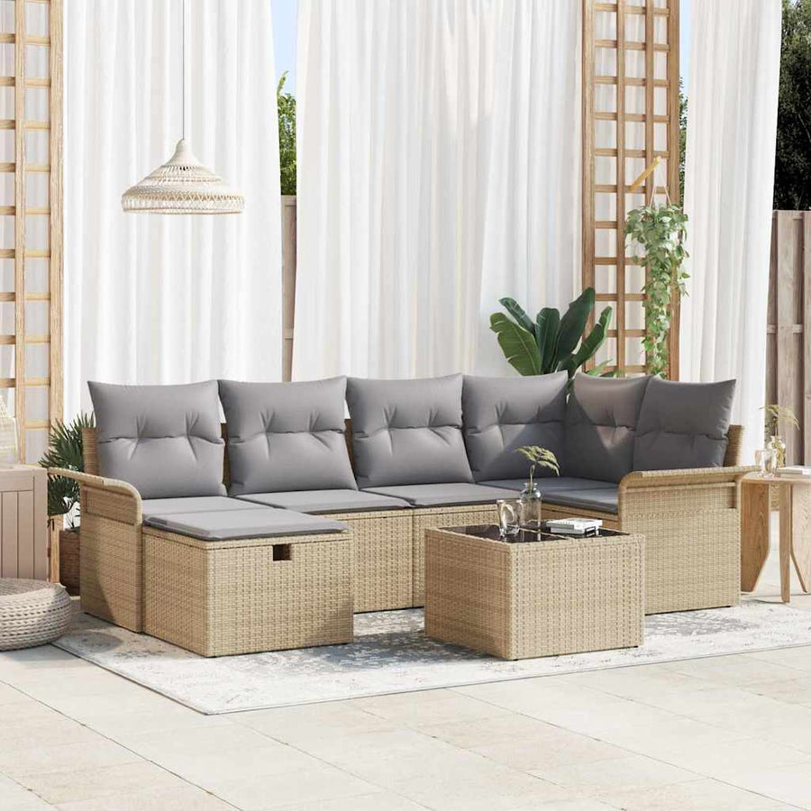 Tuin Sofa Set met kussen met opslag 7 pcs Poly riet