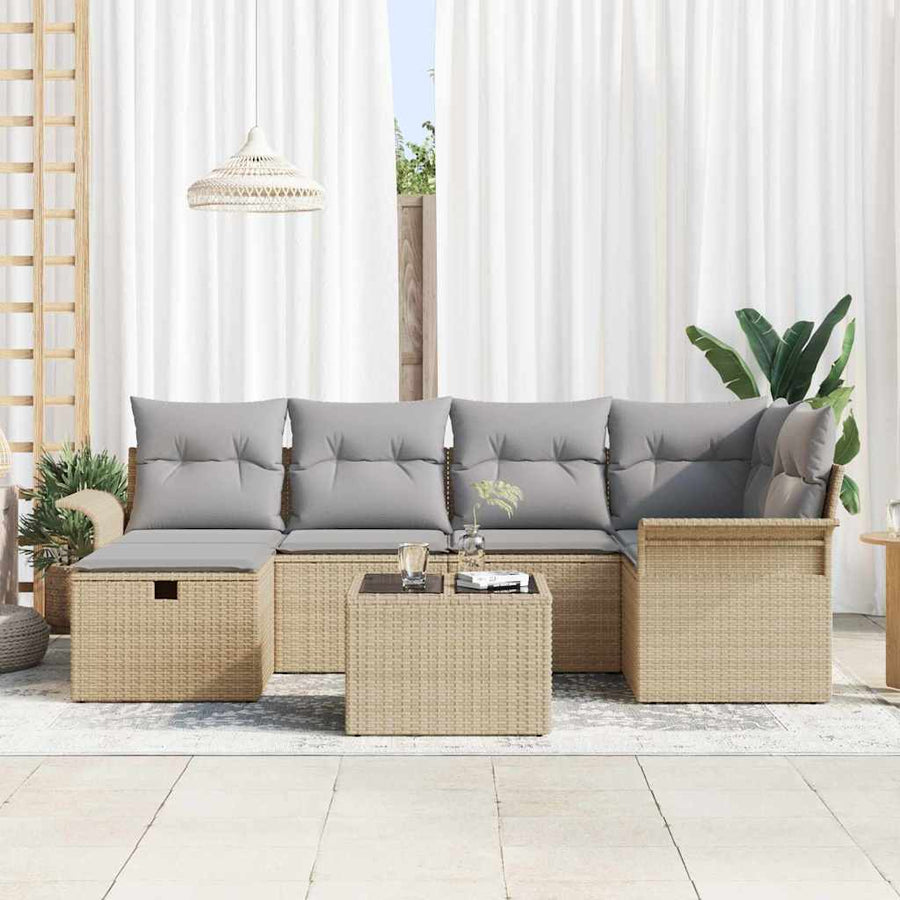 Tuin Sofa Set met kussen met opslag 7 pcs Poly riet