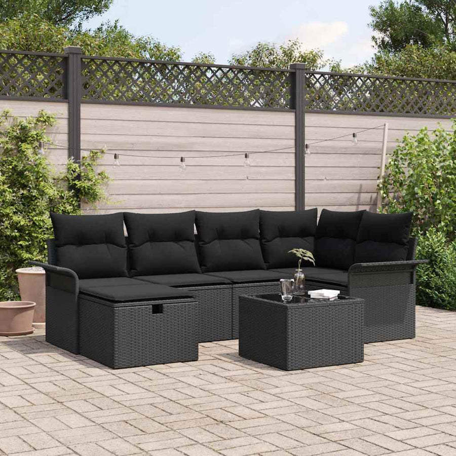 Tuin Sofa Set met kussen met opslag 7 pcs Poly riet