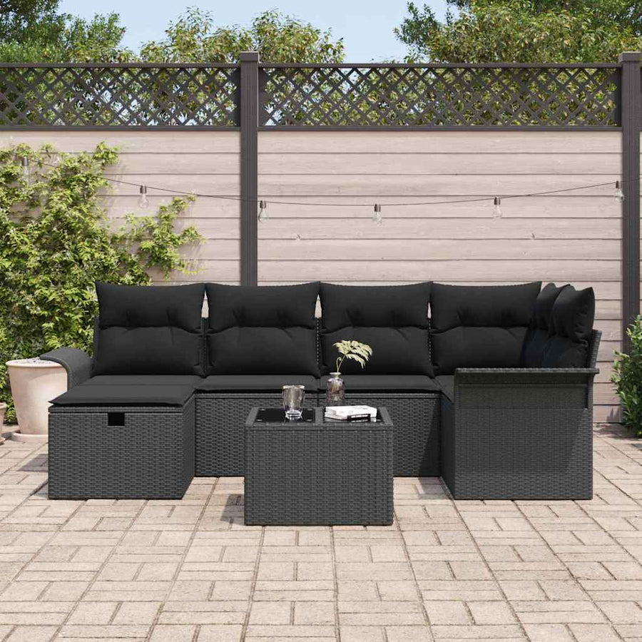 Tuin Sofa Set met kussen met opslag 7 pcs Poly riet