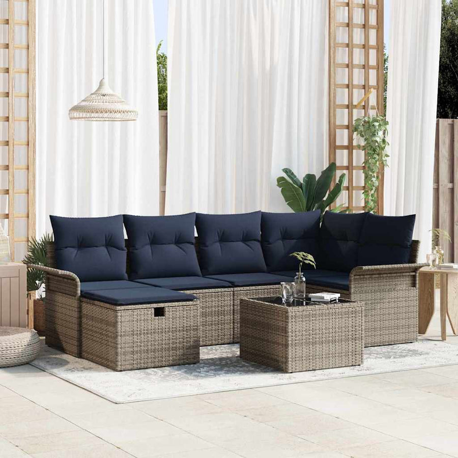 Tuin Sofa Set met kussen met opslag 7 pcs Grijs Poly riet