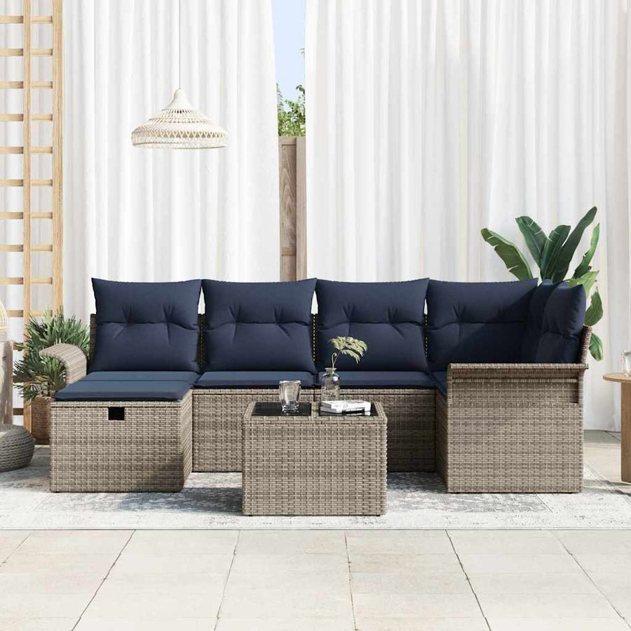 Tuin Sofa Set met kussen met opslag 7 pcs Grijs Poly riet