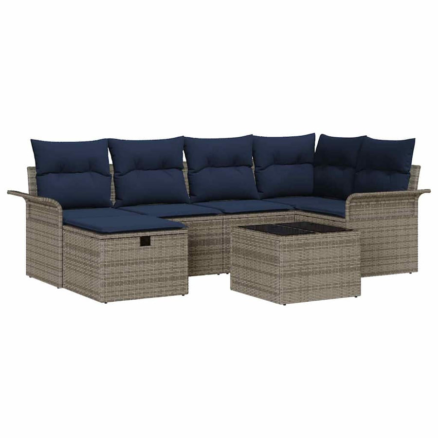 Tuin Sofa Set met kussen met opslag 7 pcs Grijs Poly riet