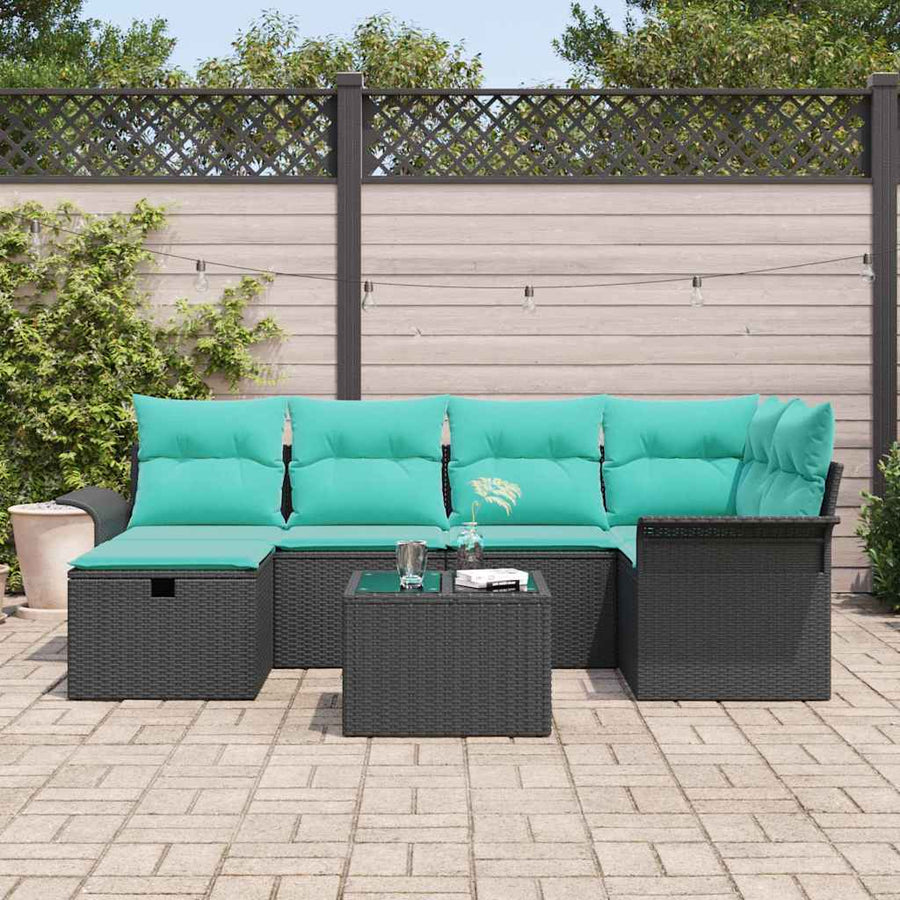 Tuin Sofa Set met kussen met opslag 7 pcs Zwart Poly riet