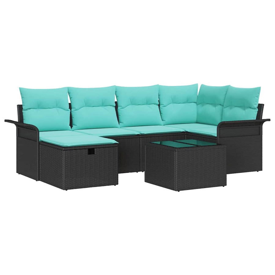 Tuin Sofa Set met kussen met opslag 7 pcs Zwart Poly riet