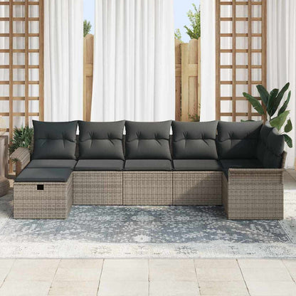 Tuin Sofa Set met kussen met opslag 7 pcs Grijs Poly riet