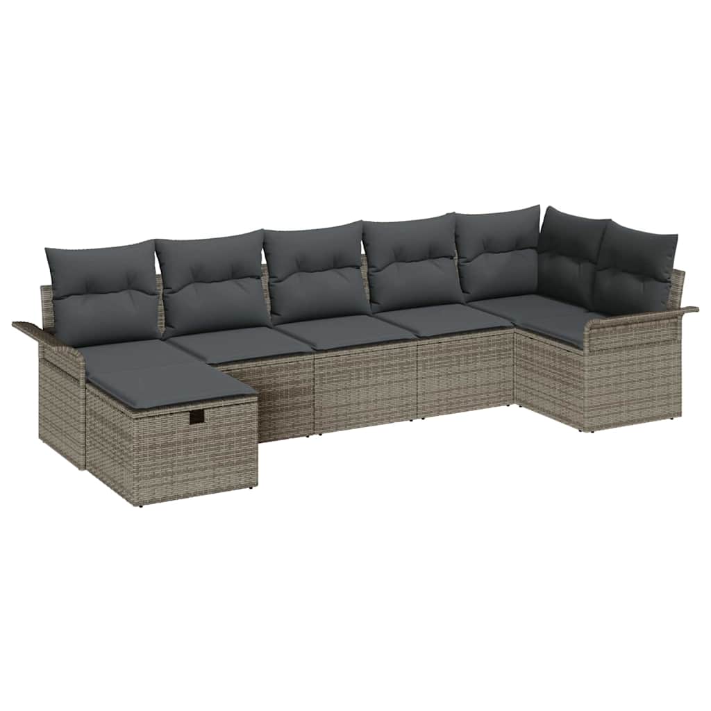 Tuin Sofa Set met kussen met opslag 7 pcs Grijs Poly riet
