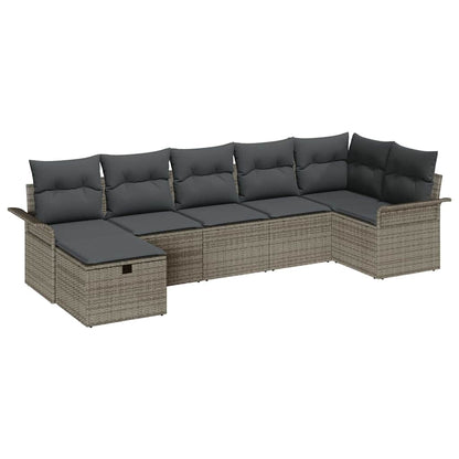 Tuin Sofa Set met kussen met opslag 7 pcs Grijs Poly riet