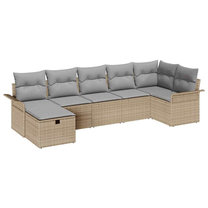 Tuin Sofa Set Met Kussen Met Opslag 7 Pcs Poly Riet Beige Lichtgrijs zonder tafel