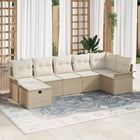 Garden Sofa Set with Cushion and Storage 7 pcs Beige Poly Rattan