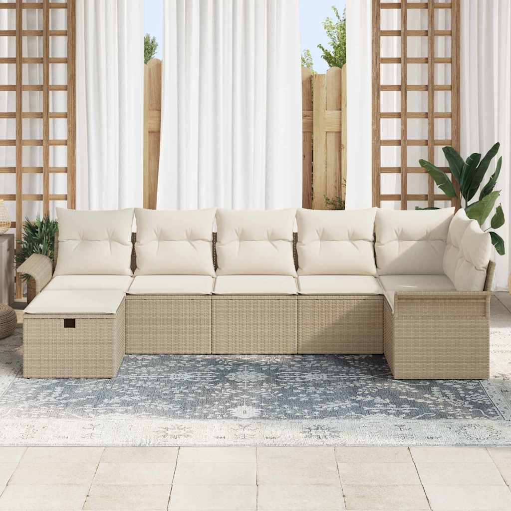 Tuin Sofa Set met kussen met opslag 7 pcs Beige Poly riet