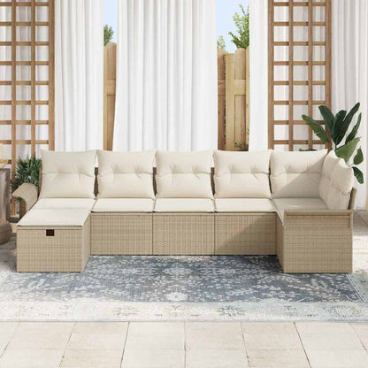 Tuin Sofa Set met kussen met opslag 7 pcs Beige Poly riet