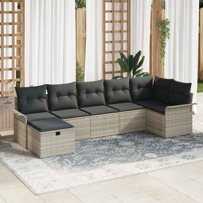 Tuin Sofa Set met kussen met opslag 7 pcs Lichtgrijs Poly riet
