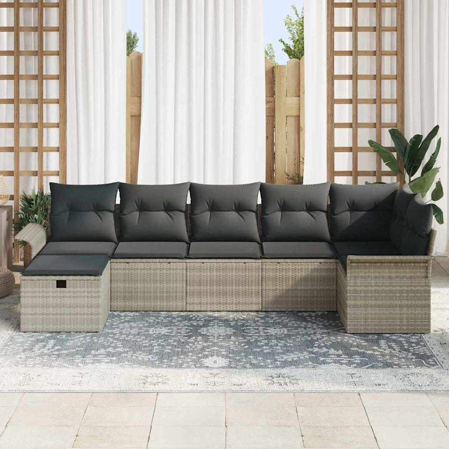 Tuin Sofa Set met kussen met opslag 7 pcs Lichtgrijs Poly riet