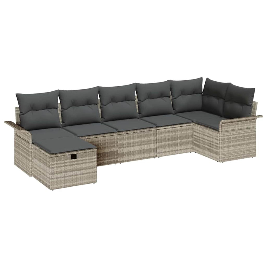 Tuin Sofa Set met kussen met opslag 7 pcs Lichtgrijs Poly riet