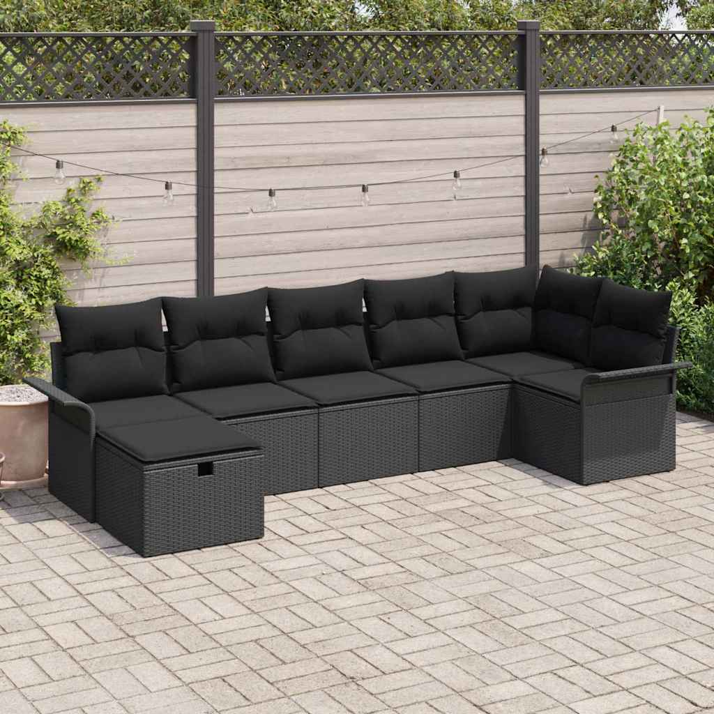 Tuin Sofa Set met kussen met opslag 7 pcs Zwart Poly riet